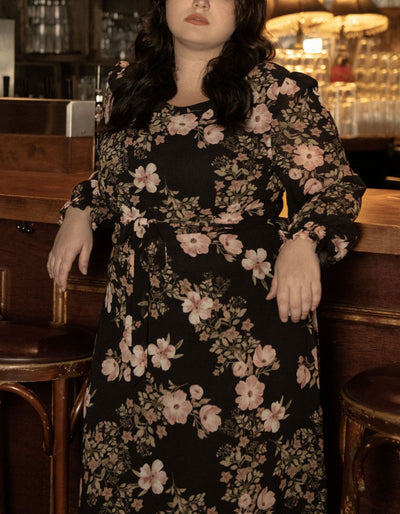 Bloom Maxi Dress Long Sleeves Floral Black - Just Stuf Store