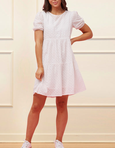 Sofia Dress Tiered Broderie Anglaise White - Just Stuf Store