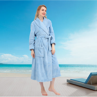 Women's Embossed Shaggy Fleece Robe Warm Plush Long Bathrobe for Women shawl collar nightgown