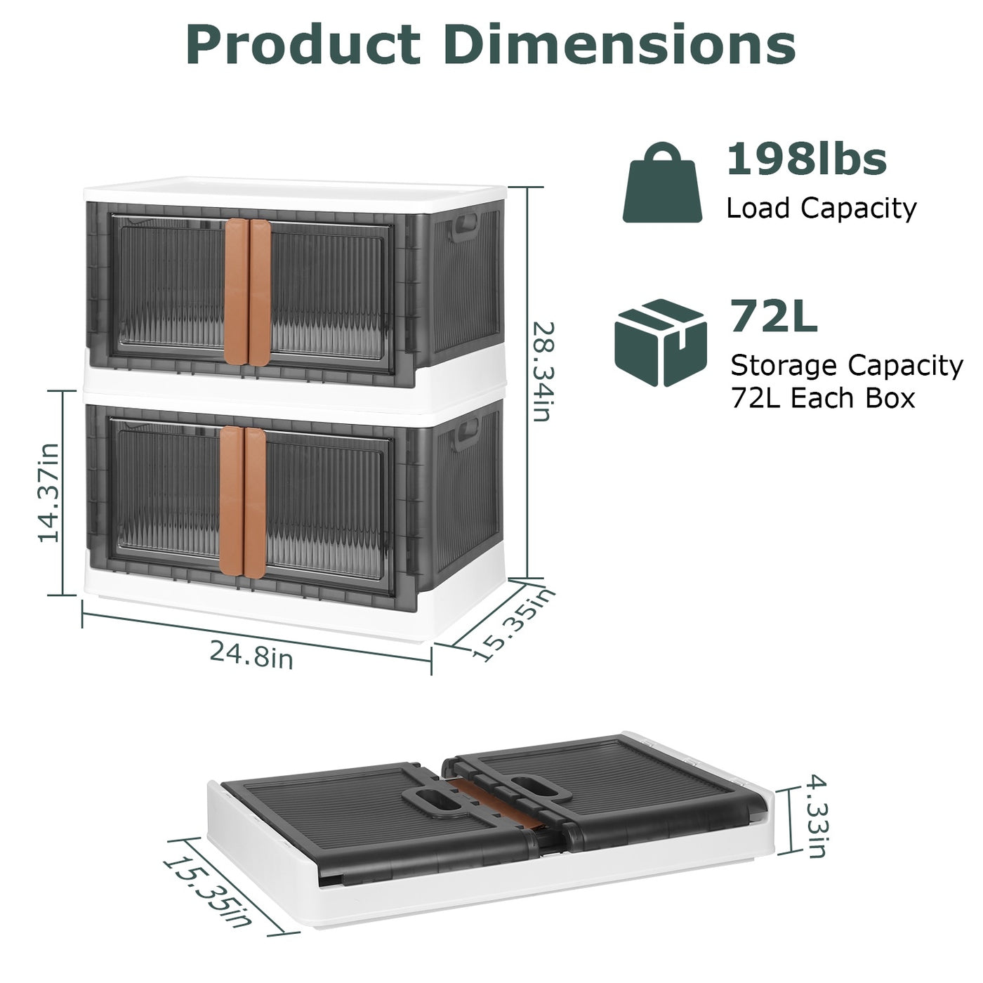 2Pcs 72L Foldable Storage Bins with Lid Collapsible Stackable Closet Organizer Containers with Front Door Lock 4Pcs Wheels - Just Stuf Store