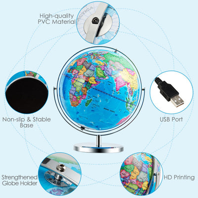 13" Illuminated World Globe 720° Rotating Map with LED Light - Just Stuf Store