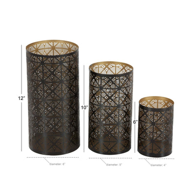 DecMode 3 Holder Dark Brown Metal Geometric Decorative Candle Lantern, Set of 3 - Just Stuf Store