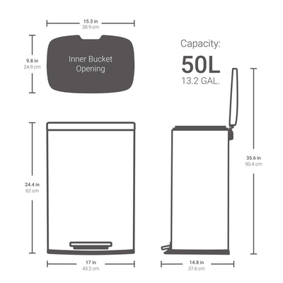 13.2 Gallon Trash Can, Rectangular Step On Kitchen Trash Can - Just Stuf Store