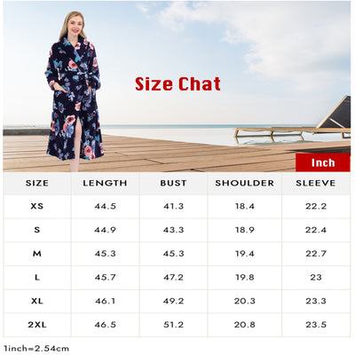 Women's Embossed Shaggy Fleece Robe Warm Plush Long Bathrobe for Women shawl collar nightgown