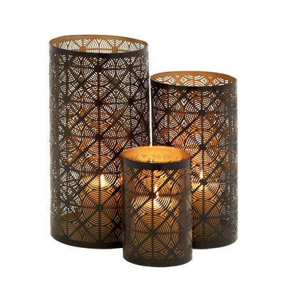 DecMode 3 Holder Dark Brown Metal Geometric Decorative Candle Lantern, Set of 3 - Just Stuf Store