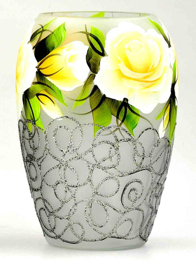 Handpainted Glass Vase for Flowers | Painted Art Glass Oval Vase | Gift for her | Interior Design Home Room Decor | Table vase 8 in - Just Stuf Store