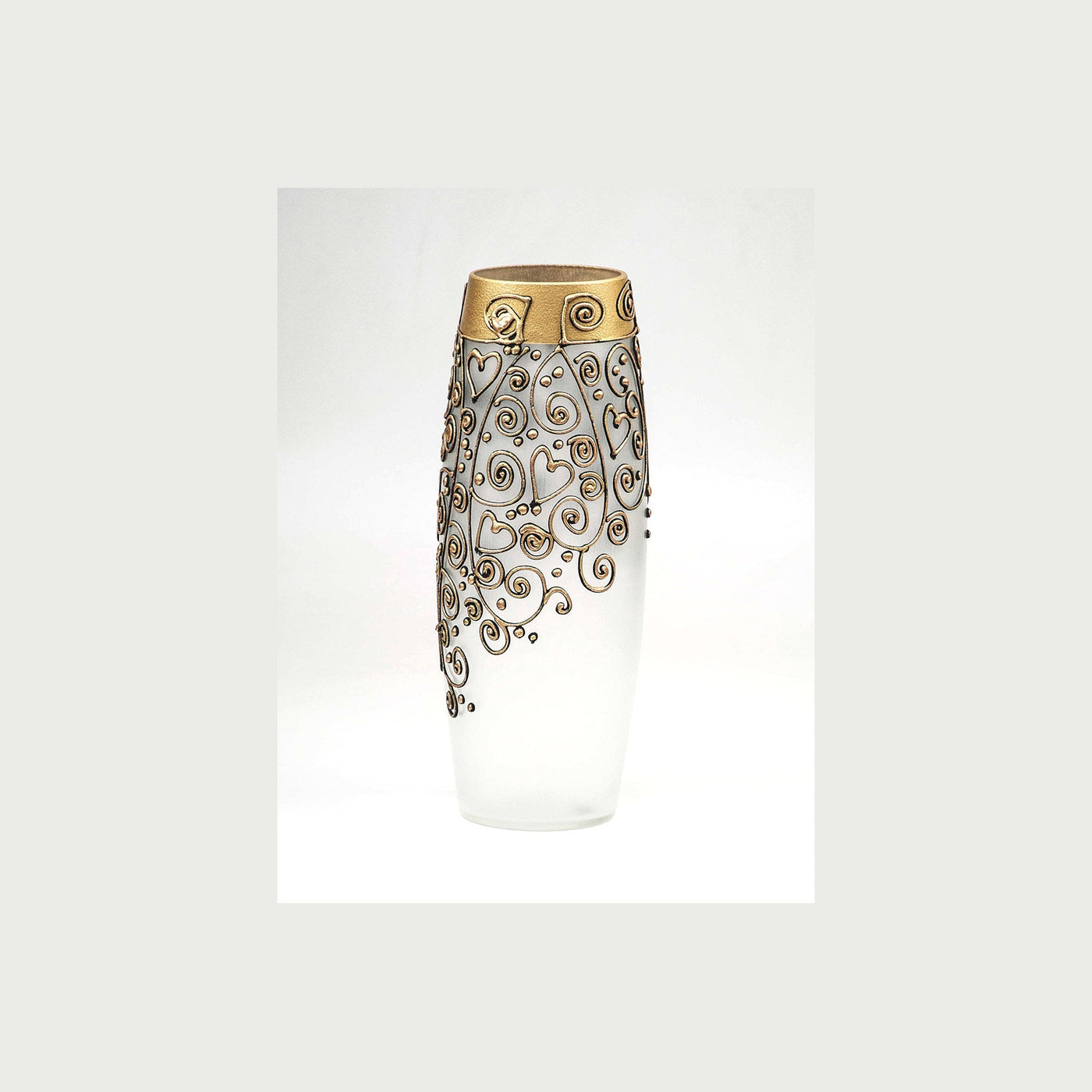 Handpainted Glass Vase for Flowers | Gold Painted Art Glass Oval Vase | Interior Design Home Decor | Table vase 12 in - Just Stuf Store