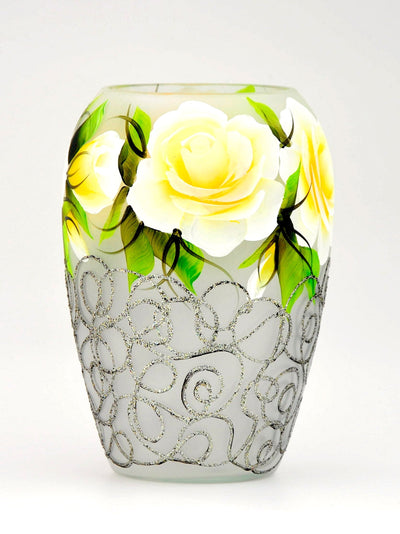 Handpainted Glass Vase for Flowers | Painted Art Glass Oval Vase | Gift for her | Interior Design Home Room Decor | Table vase 8 in - Just Stuf Store