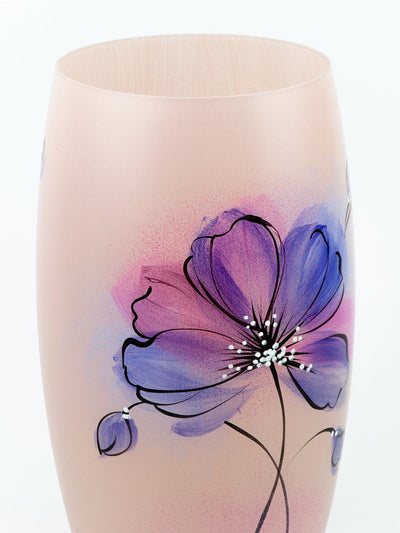 Handpainted Glass Vase for Flowers | Painted Art Glass Oval Vase | Interior Design Gentle Room Decor | Table vase 12 inch - Just Stuf Store