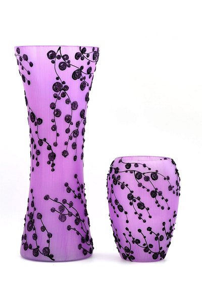 Handpainted Glass Vase for Flowers | Painted Art Violet Glass Vase | Gift for her | Interior Design Home Room Decor | Table vase 8 inch - Just Stuf Store