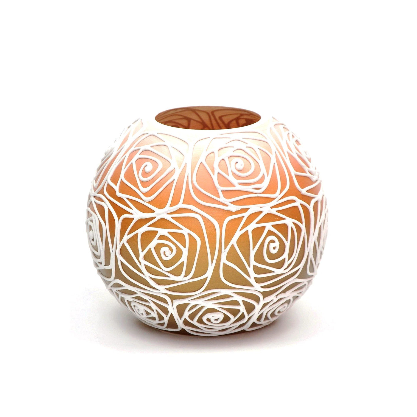 Handpainted Glass Vase for Flowers | Painted Orange Art Glass Round Vase | Interior Design Home Room Decor | Table vase 6 inch - Just Stuf Store