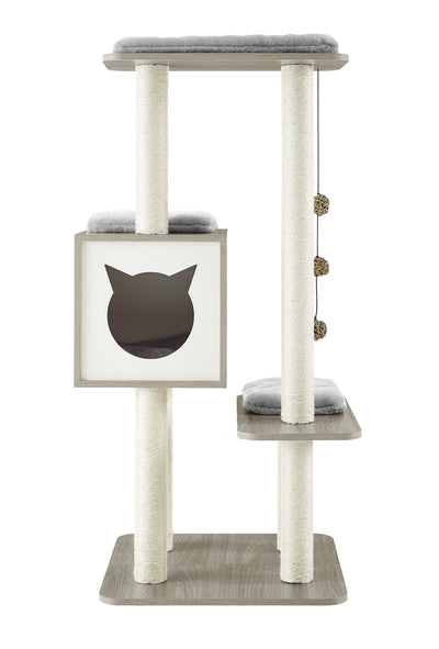 Elegant Wooden Modern Cat Tree Cat Condo Multi-Level Towers Cat Activity Tower with Scratching Posts, with Removable and Washable Mats (High Tower) - Just Stuf Store