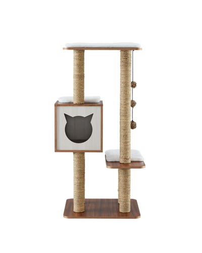 Elegant Wooden Modern Cat Tree Cat Condo Multi-Level Towers Cat Activity Tower with Scratching Posts, with Removable and Washable Mats (High Tower) - Just Stuf Store