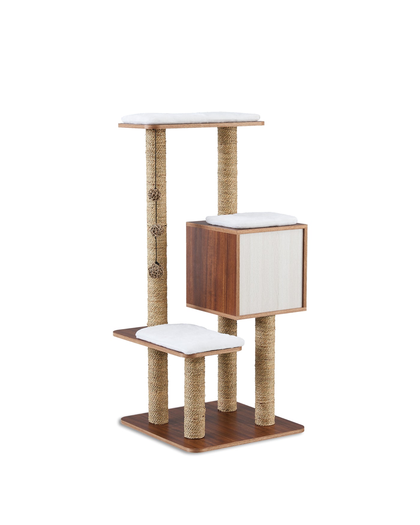 Elegant Wooden Modern Cat Tree Cat Condo Multi-Level Towers Cat Activity Tower with Scratching Posts, with Removable and Washable Mats (High Tower) - Just Stuf Store