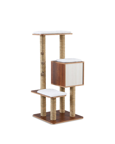 Elegant Wooden Modern Cat Tree Cat Condo Multi-Level Towers Cat Activity Tower with Scratching Posts, with Removable and Washable Mats (High Tower) - Just Stuf Store